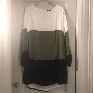 Black white and olive green dress